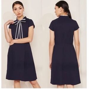 J. Crew Elegant Navy Blue Dress with Bow Detail